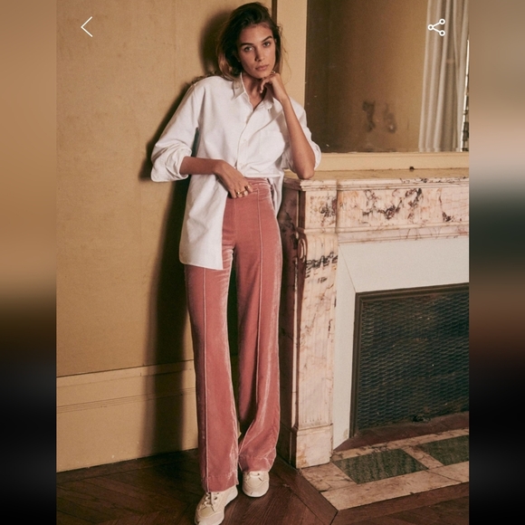 Sezane Baptiste Flowing Mid-rise Velvet Trousers in Pink - Picture 3 of 6